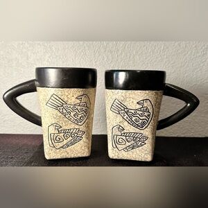 Two 5" Laurel Burch for Bella Casa Stoneware Coffee Tea Mug Birds - Signature